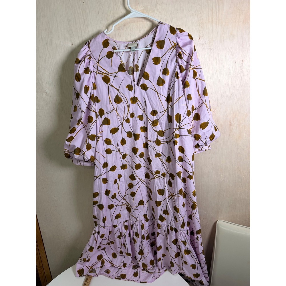 A New Day Midi Dress Women Large Purple Excellent Floral Puff Sleeve Cotton
